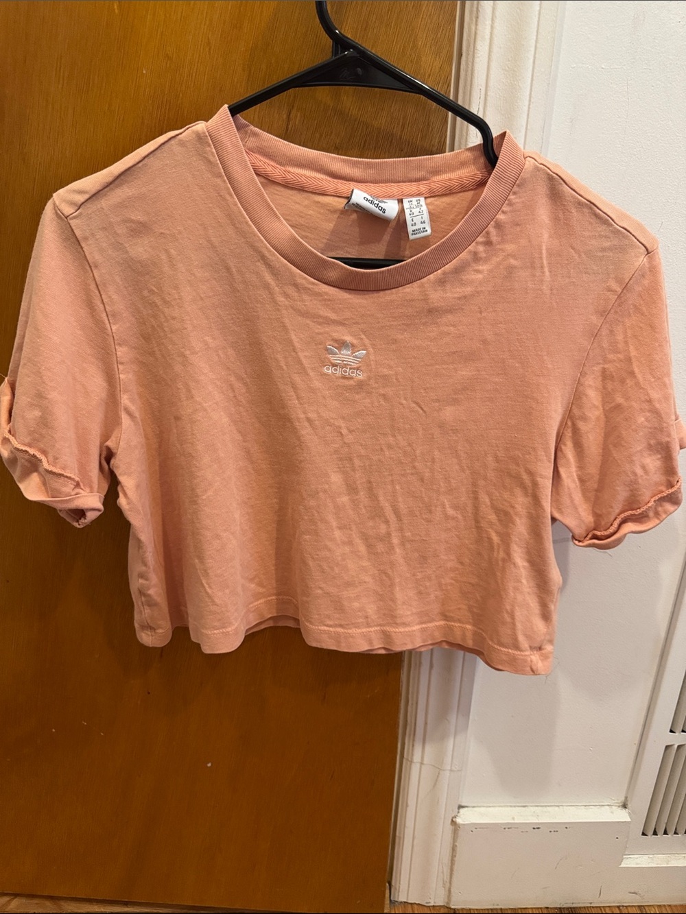adidas Peach Cropped Tee with Trefoil Logo